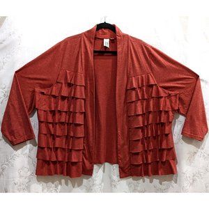Ruffle Cardigan Open Front Soft Comfy Sparkle Shimmer Gleam 3X NWOT Marc Bouwer